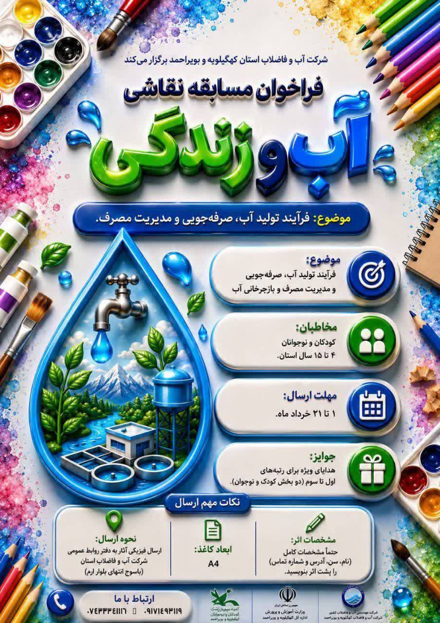 فراخوان شرکت در مسابقه بزرگ نقاشی آب و زندگی فراخوان شرکت در مسابقه بزرگ نقاشی آب و زندگی